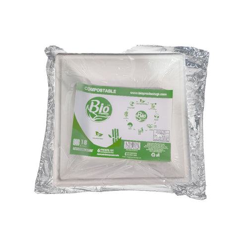 Plato Cuadrado Desechable Compostable de Bagazo de Caña 6″