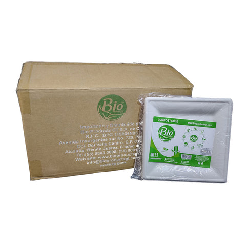 Plato Cuadrado Desechable Compostable de Bagazo de Caña 6″