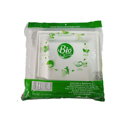 Plato Cuadrado Compostable de Bagazo de Caña 10″