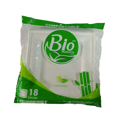 Plato Cuadrado Compostable de Bagazo de Caña 10″