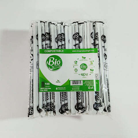 Popote Compostable Negro 15 cm x 6 mm