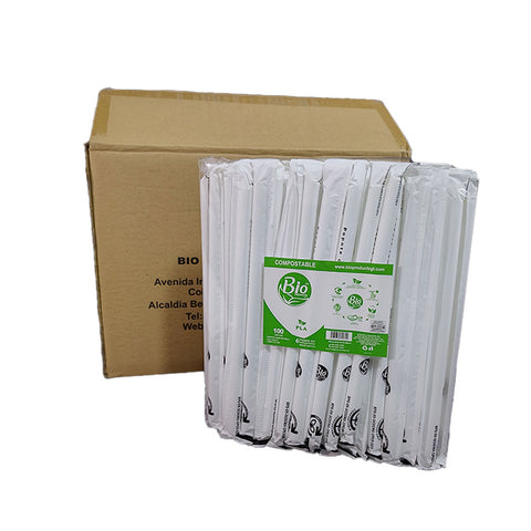 Popote Compostable Blanco 12 mm x 23 cm