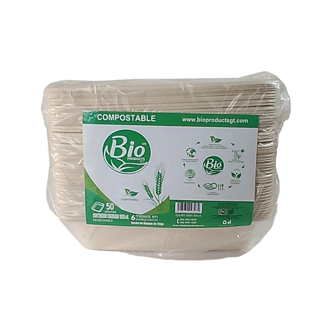 Contenedor Bagazo de Trigo 1000 ml Cuadrado sin División