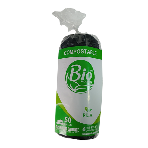 Tapa Compostable para Bebida Caliente Negra 10-16 oz
