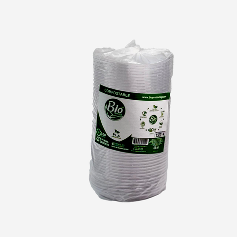 Tapa Compostable de PLA para Vaso, plana con orificio, 12-20 oz