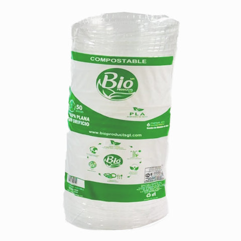 Tapa Biocompostable para Vaso 12-20 oz , plana, sin Orificio
