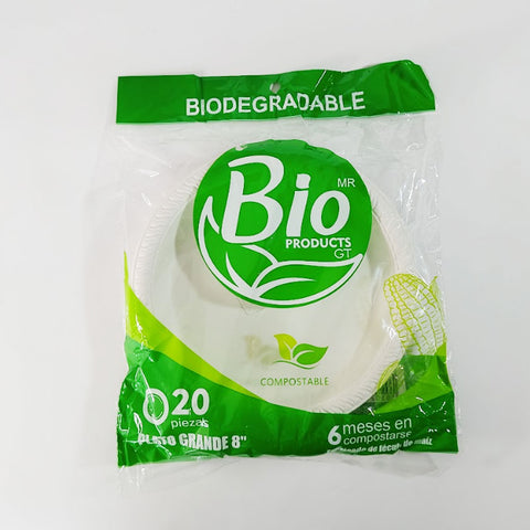 Plato Redondo Compostable de Fécula de Maíz 8''