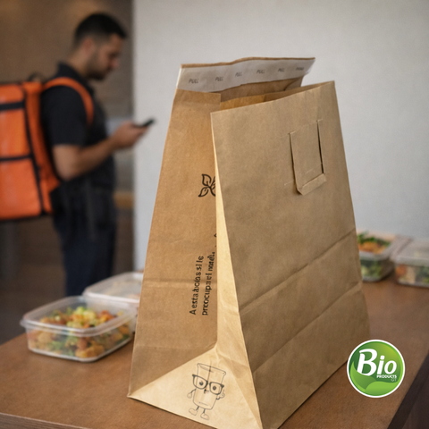 Bolsa Mediana de Papel Kraft con Asa Impermeable