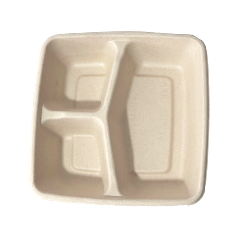 Contenedor Compostable de Bagazo de Trigo de 1000 ml con 3 Divisiones
