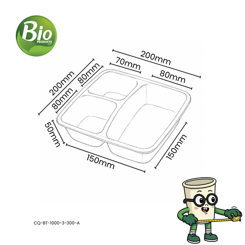 Contenedor de Bagazo de Trigo de 1000 ml con 3 Divisiones