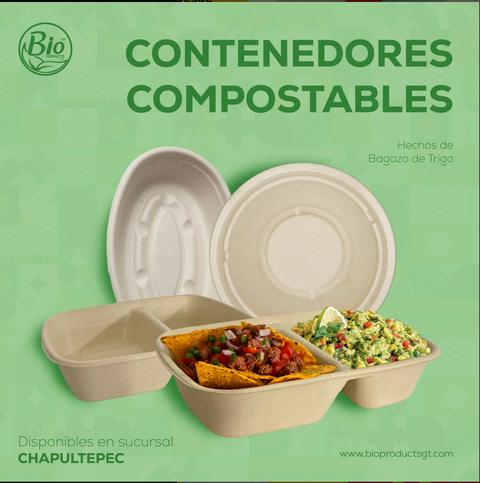 Contenedor Bagazo de Trigo 900 ml Rectangular con División