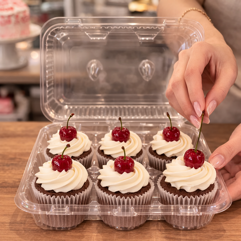 Contenedor Domo para 6 Cupcakes de PLA