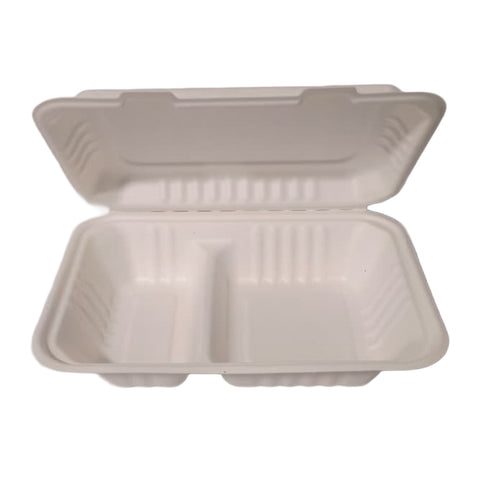 Domo de Bagazo de Caña 9×6” con División | Contenedor Biodegradable para Alimentos Bio Products