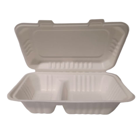 Domo de Bagazo de Caña 9×6” con División | Contenedor Biodegradable para Alimentos Bio Products