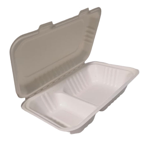 Domo de Bagazo de Caña 9×6” con División | Contenedor Biodegradable para Alimentos Bio Products