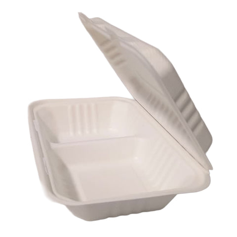 Domo de Bagazo de Caña 9×6” con División | Contenedor Biodegradable para Alimentos Bio Products