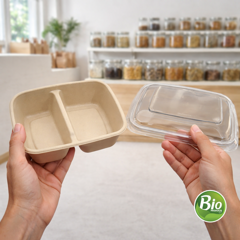 Pack Contenedor Rectangular 900 ml con División + Tapa PLA