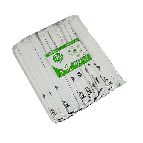 Popote Compostable Blanco 12 mm x 23 cm