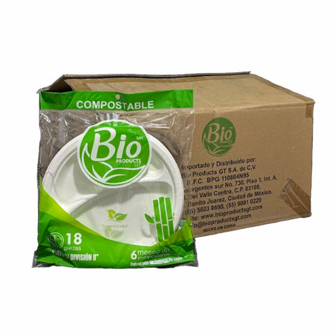 Plato Compostable Redondo de Bagazo de Caña 9″ con División