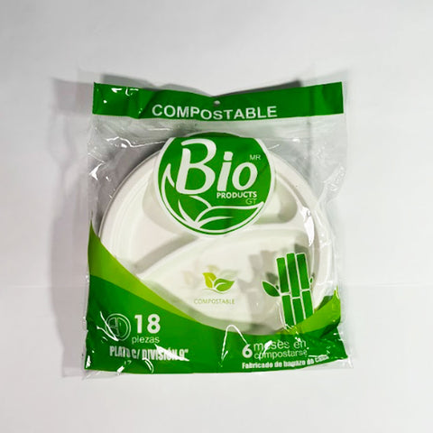 Plato Compostable Redondo de Bagazo de Caña 9″ con División