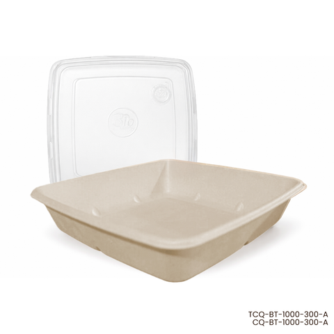 Pack Contenedor Cuadrado 1000 ml sin División + Tapa Compostable