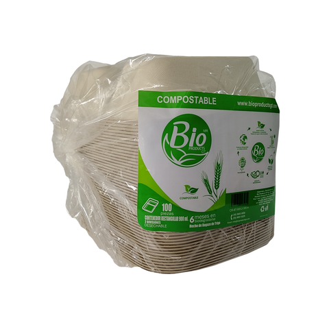 Contenedor Bagazo de Trigo 1000 ml Cuadrado con 2 Divisiones