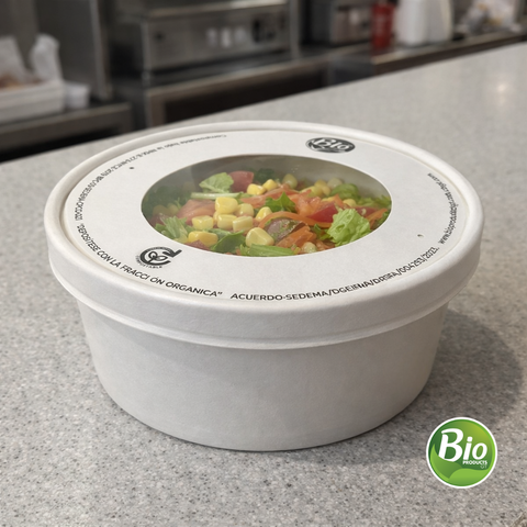 Tapa de Papel con Ventana de PLA para Ensaladeras 16 a 32 oz