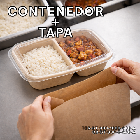 Pack Contenedor Rectangular 900 ml con División + Tapa Compostable