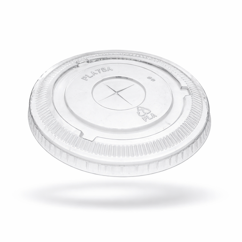 Tapa Transparente de PLA Plana con Orificio para Vaso 10 oz