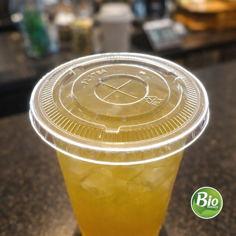 Tapa Transparente de PLA Plana con Orificio para Vaso 10 oz
