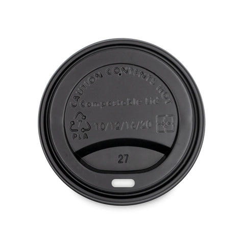 Tapa Compostable para Bebida Caliente Negra 10-16 oz