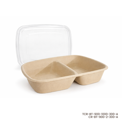 Pack Contenedor Rectangular 900 ml con División + Tapa Compostable